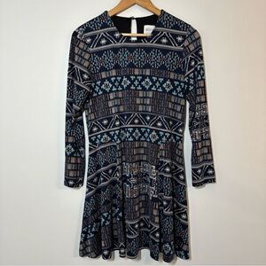 MISA Los Angeles navy blue geometric Pyramid graphic print shift dress XL Boho